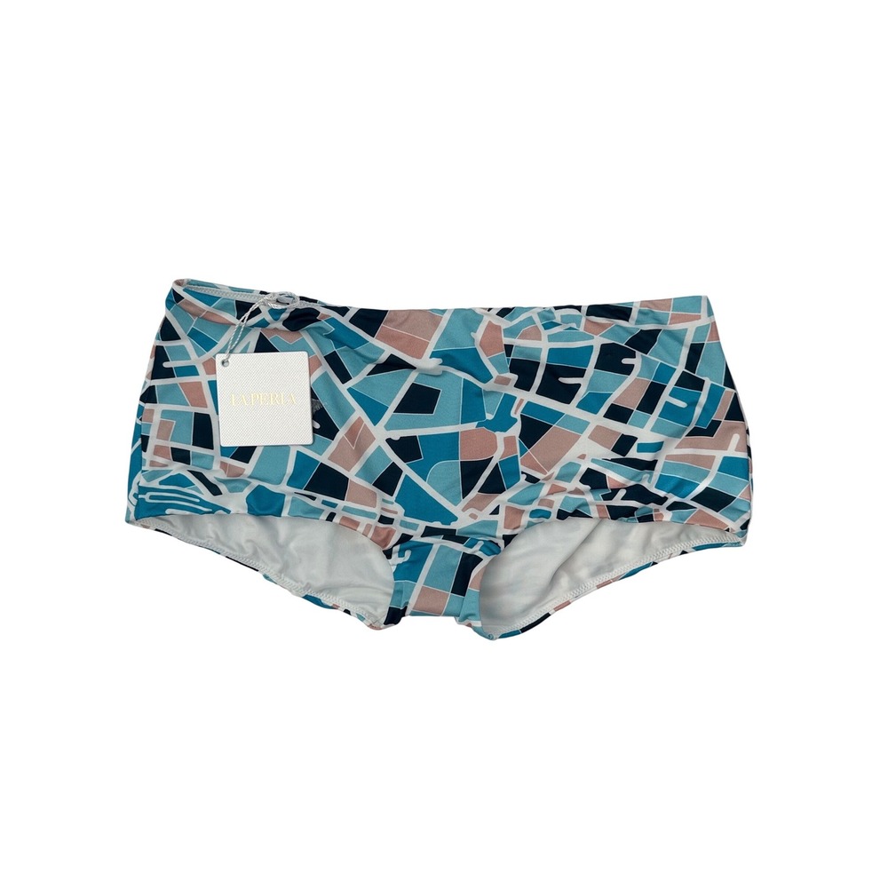 La Perla‎ Womens Geometric Mosaic Print Boy Short Swim Bottoms Blue Teal NWT S